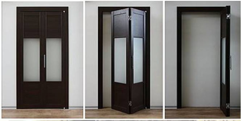 Шпонированные двери гармошка с матовыми стеклянными вставками Прокопьевск