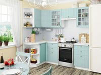 Небольшая угловая кухня в голубом и белом цвете Прокопьевск